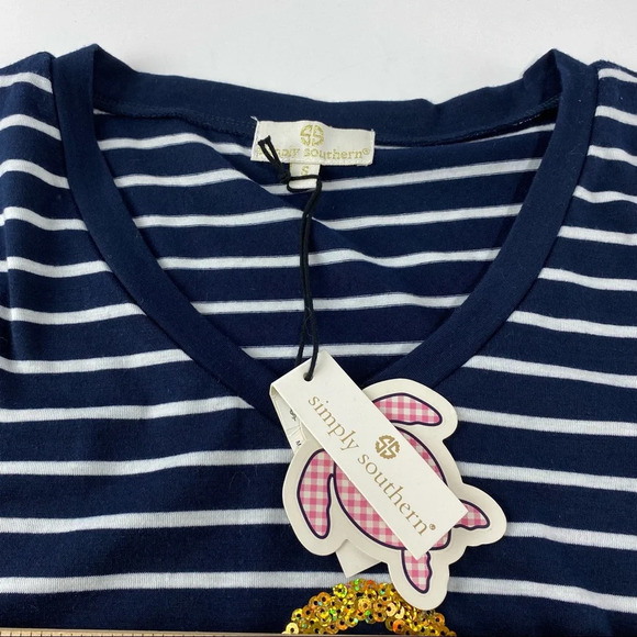 Simply Southern Women's Small NWT Navy Striped T-Shirt Gold Anchor - Picture 5 of 7